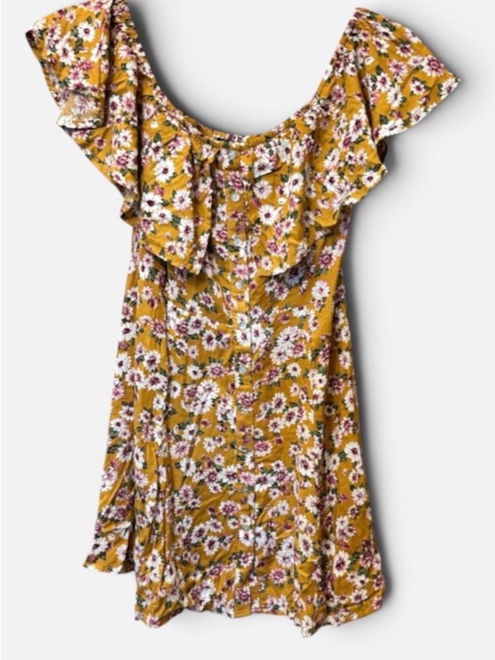 Forever 21 Women’s Floral Button Down Dress Mustard Purple Size medium 
NWT